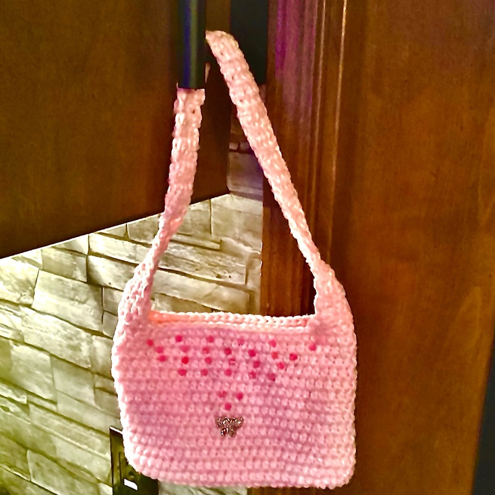 Pretty Pink Small Hand Held Crochet Bag